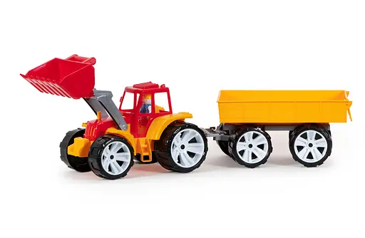 Трактор ковш + прицеп - цветной 007/10 BAMSIC, в сетке (4820123764421) Вид 1 - фото 1