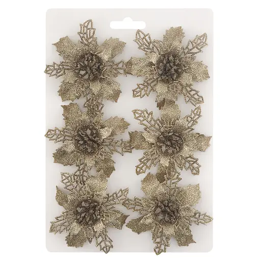 Ялинкова іграшка MIS LT Квітка Різдвяник міні 9х9х2 см набір 6 шт золотий - фото 1