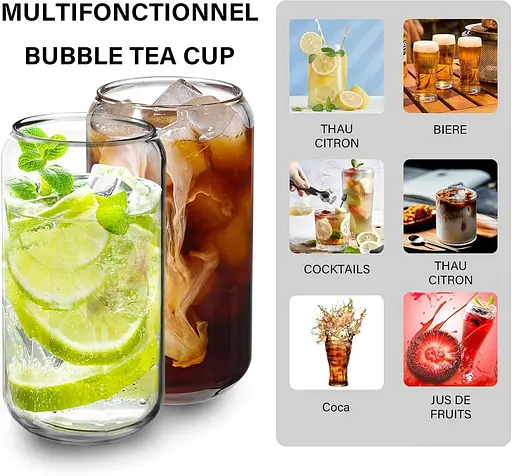 Склянки для пиття NELXIBI з бамбуковою кришкою та скляною соломкою, упаковка з 4 штук, 460 мл/16 унцій для коктейлів, склянка - фото 4