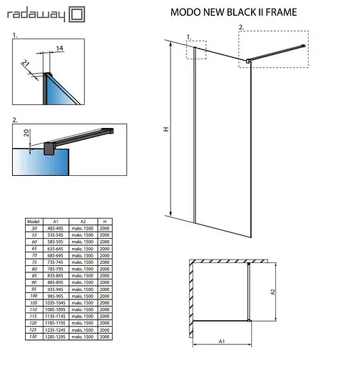 Душова перегородка Radaway Modo New Black II Frame 75 см профіль чорний 389075-54-56 - фото 3