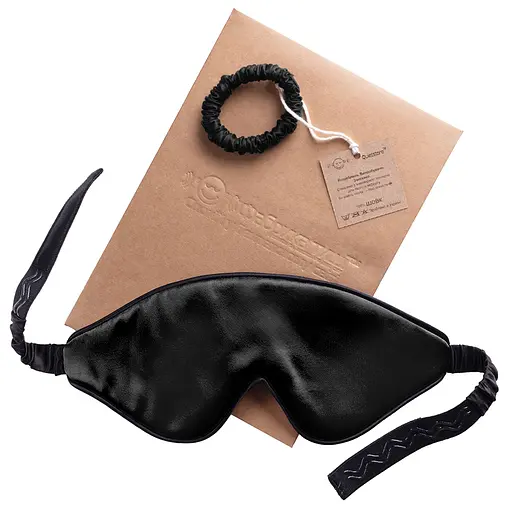 Подарунковий набір Чумацький Шлях: шовкова маска модель 3.1 + шовкова резинка для волосся розмір S чорна (1223-02)