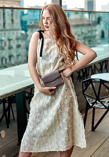 Жіноча шкіряна сумка поясна / кроссбоді Mini темно-бежева - фото 6