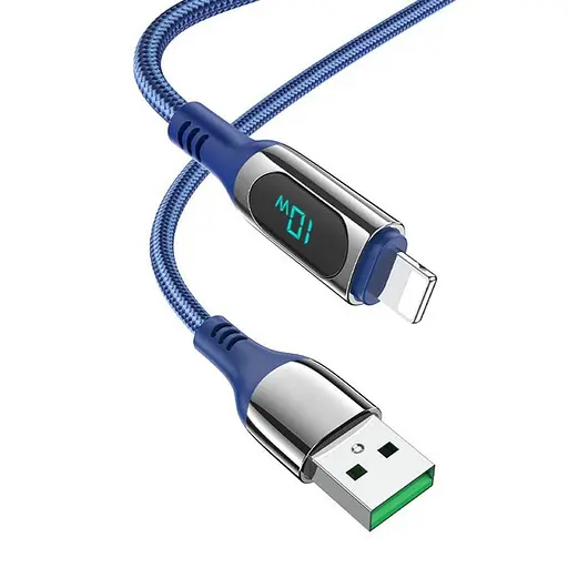 Кабель з екраном Hoco S51 USB (m) - Lightning (m) 1.2 м нейлоновий синій - фото 1