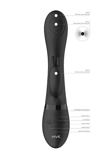 Вібратор-кролик Vive Cato 22 см (чорний) - фото 23