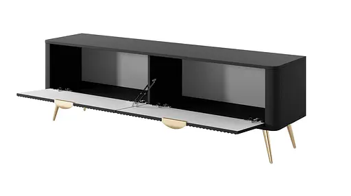 Тумба під телевізор Perfect Home Ланте / Lante 2-дверна з золотими ніжками 2D/163 Чорний (PFH-091194) - фото 2