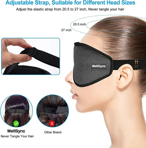 Маска для очей WellSync для сну, 3D контурна маска для сну, пов'язка на очі, накладки на очі з регульованим ремінцем, блокування - фото 9