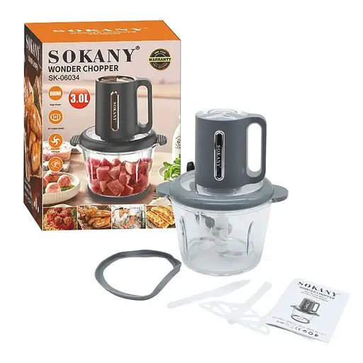 Багатофункціональний блендер подрібнювач Sokany SK-06034 чаша 3л, 800Вт Сірий - фото 9