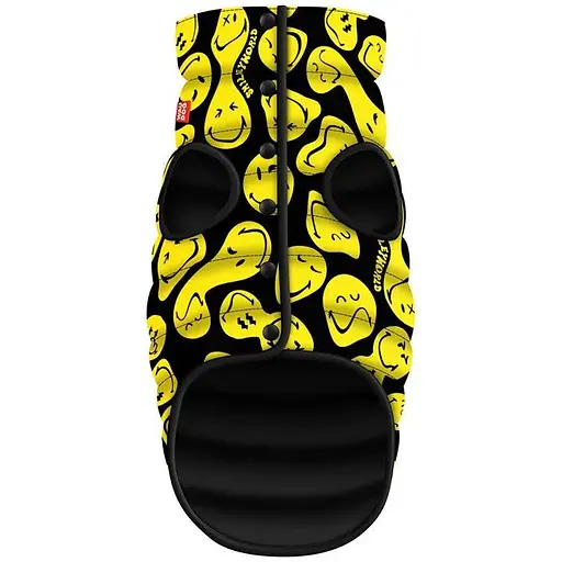 Курточка для собак Waudog Clothes малюнок Смайли на чорному M50 В 76-79 см С 55-61 см