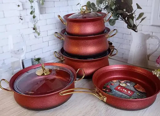 Набір каструль O.M.S. Collection 3045 з гранітним покриттям з кришками Червоний (Туреччина) - фото 2