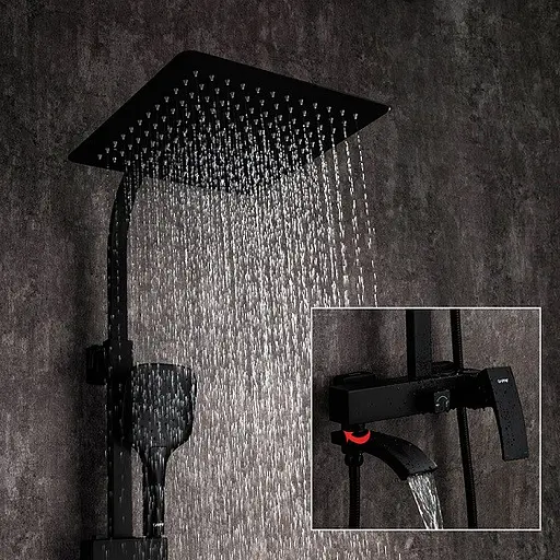 Душова система Gappo G2407-6, вилив - перемикач на лійку, 3-функції, Чорний матовий - фото 4