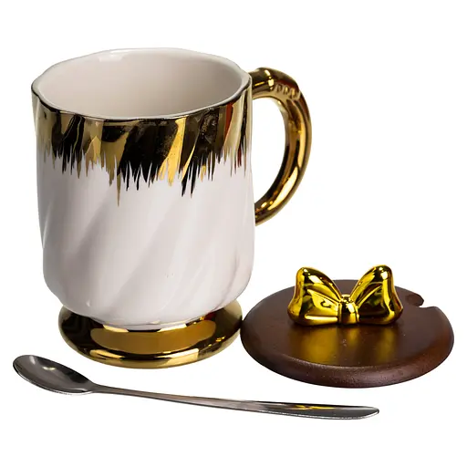 Чашка порцелянова Ribbon 450 мл з кришкою та ложкою білий FM-23D - фото 3