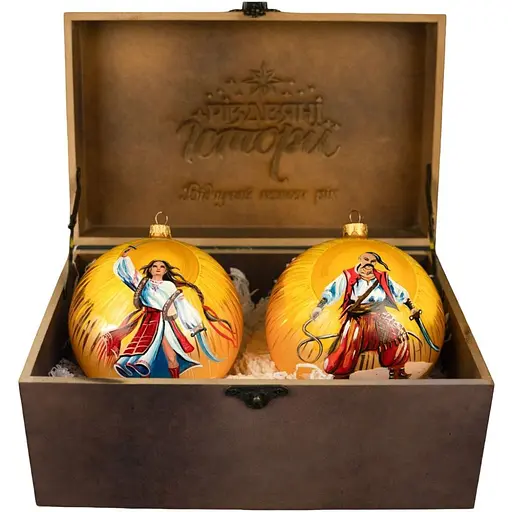 Набір ялинкових прикрас Різдвяні історії Незламні в дерев'яній коробці скло (4820001113068)