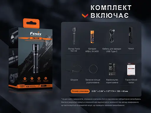 Ручной тактический фонарик Fenix TK11R 1600лм зарядка через Type-C (Черный) - фото 10