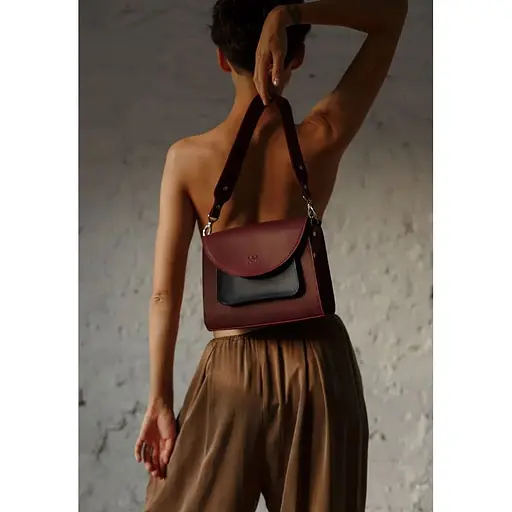 Женская кожаная сумка Liv бордово-синяя винтажная - фото 1