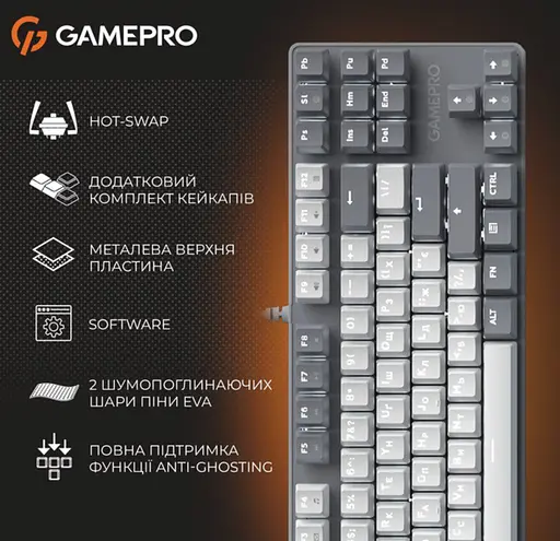Клавіатура ігрова механічна GamePro MK-110-G USB Hot-Swap Outemu Red Switch Gray-White - фото 10