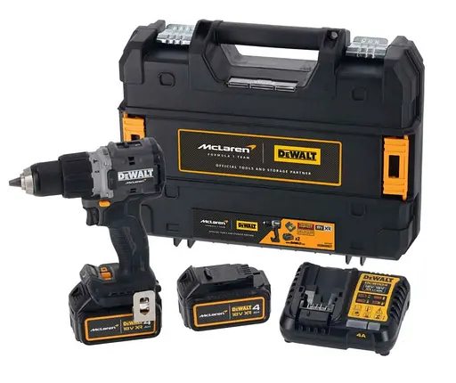Дрель-шуруповерт ударная DeWalt McLaren F1 Team Limited Edition с АКБ и ЗП DCD85MM2T - фото 1