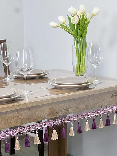 Скатерть силиконовая с фиолетово-молочной бахромой 220х200 см - фото 5