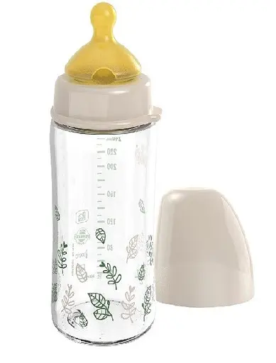 РР пляшка 260 мл. Бежевий з широкою горловиною "Вишенька-Зелена Серія" латекс 0+ M Nip - фото 1