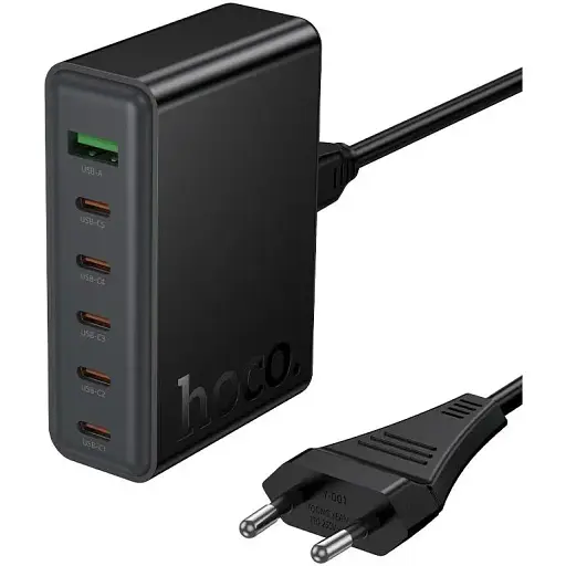 Мережевий зарядний пристрій Hoco C152A Modern PD70W 6-port(5C1A) desktop charger(EU) Чорний - фото 1