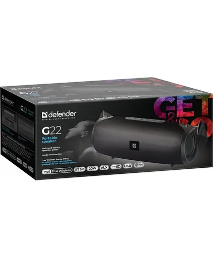 Акустична bluetooth колонка Defender (1.0) G22 20Вт TF USB AUX (Чорний) - фото 5