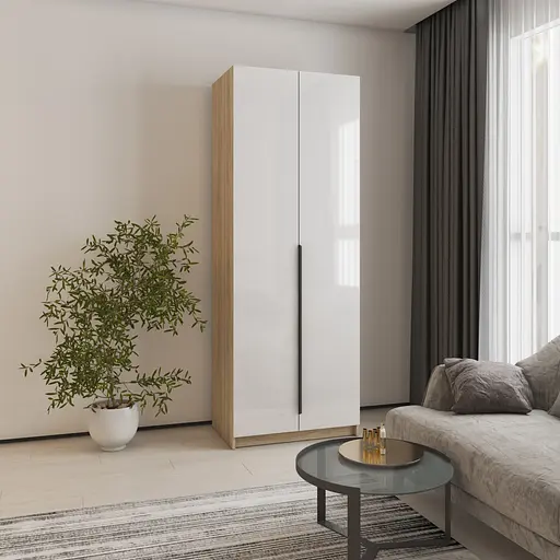 Шкаф 2-дверный MebelStar Оскар Gloss BL-B, дополнительная штанга 80x52x220 см Дуб сонома/Белый (MBS-5121) - фото 1