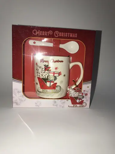 Кружка новорічна санки з подарунками з ложечкою горнятко в коробці Gee! - фото 1