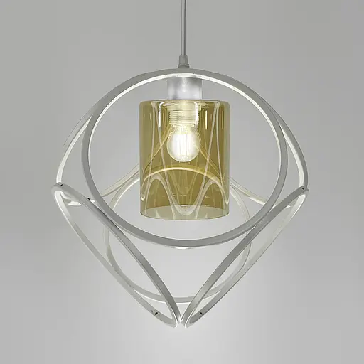 Підвісний світильник із янтарним плафоном у білому корпусі 35×35 см | Арт. 12865/1 WT+AM | Line F - фото 1