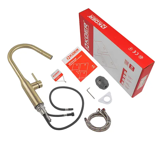 Смеситель для кухни с выдвижным изливом Koer KI-70004-12 KR5004 Золотой - фото 2