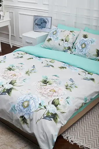 Комплект постельного белья Moon&Star полуторный евро 160х220 см наволочки 2х50х70 см Roses Green Ranforce Elite - фото 1