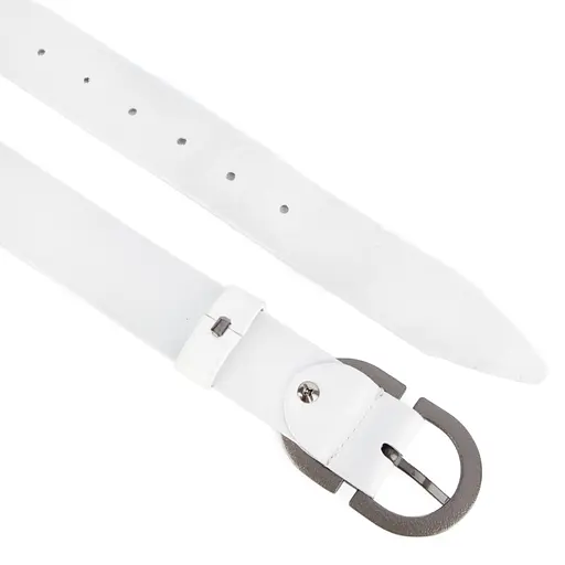 Ремінь жіночий шкіряний НС-3424 (120 см) зі сріблястою подвійною пряжкою білий - фото 4