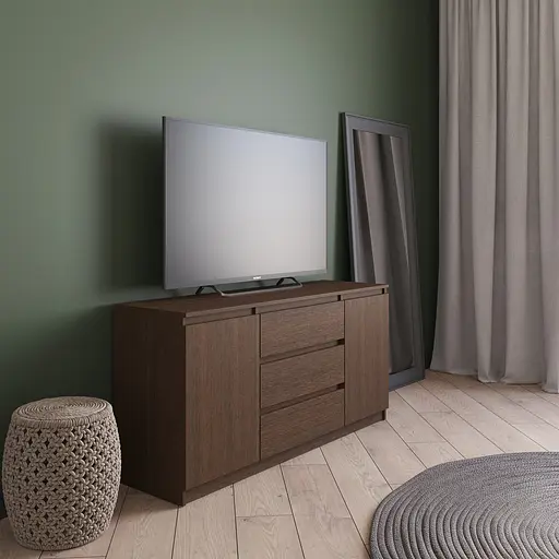 Комод під телевізор Vays R-15, 3 шухляди та 2 відділення з полицями, без ручок, ЛДСП, 140×40×75 см - для спальні, вітальні - фото 10