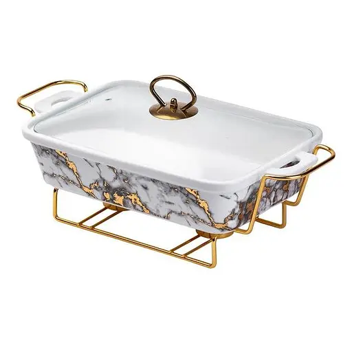 Марміт Yiwu HP1032 мармітниця з кришкою на підставці прямокутна 18,5 см на 26,8 см Білий - фото 1