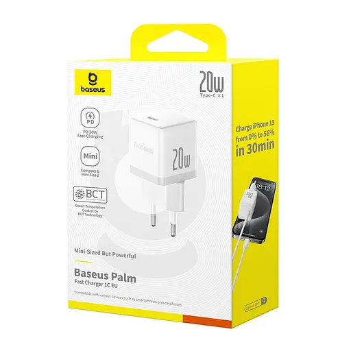 Мережевий зарядний пристрій Baseus Palm Fast Charger 1C 20W EU Moon білий - фото 2
