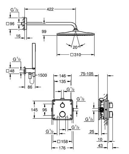 Душева система прихованого монтажу Grohe Grohtherm із Rainshower Mono 310 Cube 34870000, Хром - фото 4