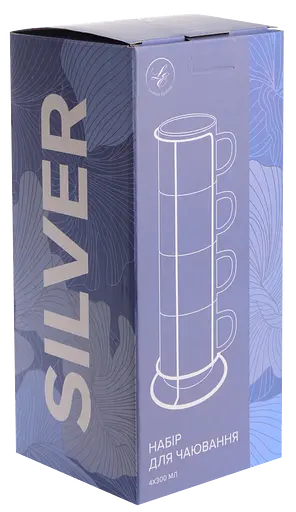 Набір чашок Limited Edition Silver 4х300 мл на металевій підставці порцеляна (RX-N240581) - фото 5