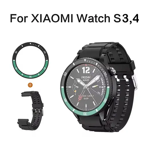Безель Black-green та силіконовий ремінець Sikai для смартгодинника Xiaomi Watch S3/S4 - фото 5
