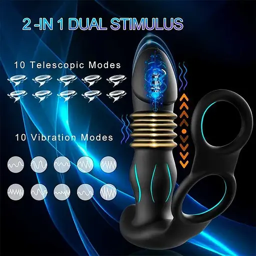 Смарт анальный вибратор, массажер простаты с эрекционными кольцами на пенис и поступательными движениями - фото 6