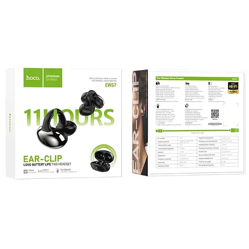 Наушники Hoco EW57 Auspicious clip-on true wireless BT headset |BT5.3, 70/450mAh, 11h| black - фото 4
