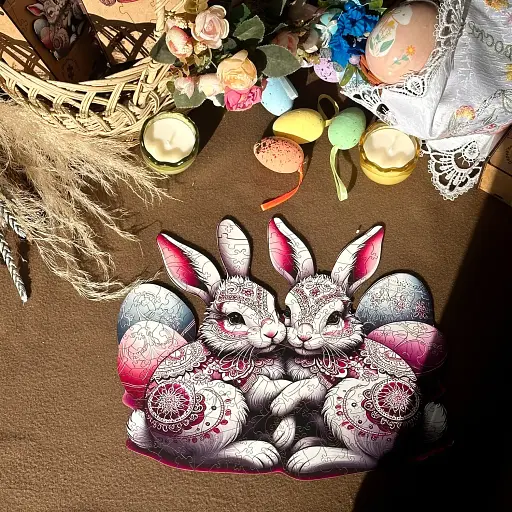 Деревянный пазл Праздничные Зайчата, А4, Деревянная коробка 100 элементов - фото 6