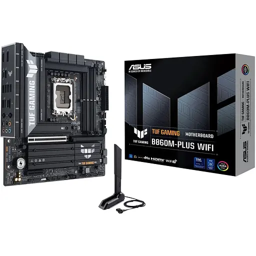 Материнська плата Asus TUF Gaming LGA1851, B860M-PLUS WIFI, B860, 4xDDR5, 1xPCI-E 5.0 x16, 1xPCI-E 4.0 x4, 4xSATA3, 3xM.2, Realtek 7.1, Realtek 2.5Gb, WiFi 7, Bluetooth 5.4, HDMI/DP/Type-C, MicroATX - фото 2