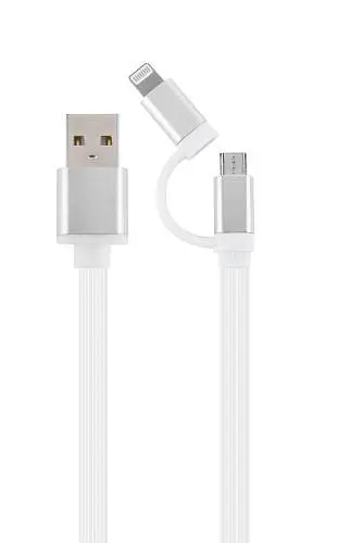 Кабель USB AM - Lightning/microUSB, 1 м, белый, Cablexpert (CC-USB2-AM8PmB-1M-SV) - фото 1