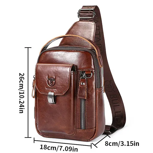 Кожаный мужской рюкзак слинг с ручкой BULL 26х18х8 см sum0028262 - фото 4