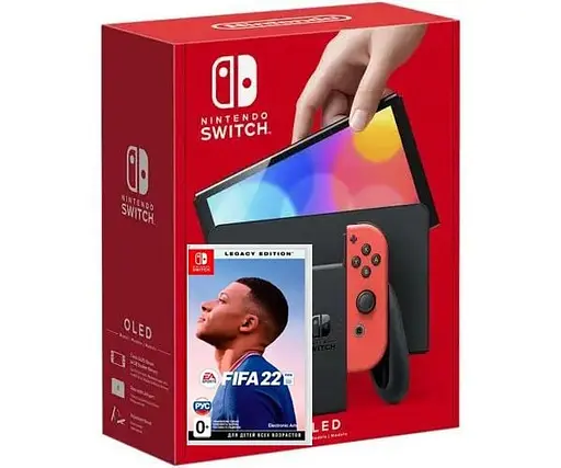 Игровая консоль Nintendo Switch OLED model Neon Blue-Red + Игра FIFA 22 Legacy Edition русская версия - фото 2