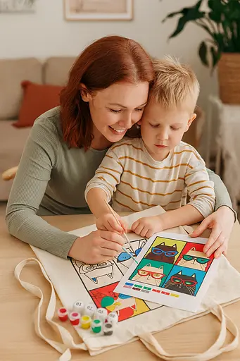 Набір екосумка-розмальовка „Коти в окулярах“ бавовна 220 г/м2 38х42см ROSA Talent [CD]