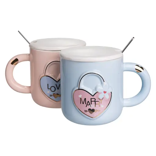 Парні чашки порцелянові Lovers' Lock 400 мл з ложками FM-32 - фото 4