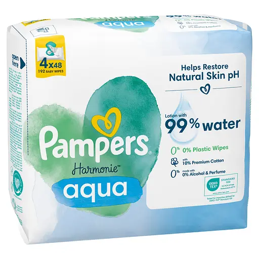 Уцінка. Набір дитячі вологі серветки Pampers Harmonie Aqua 192 шт. (4 уп. по 48 шт.) - фото 2