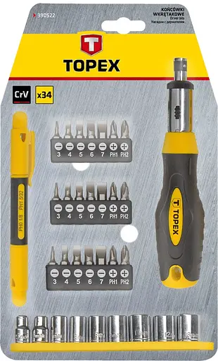 Набор торцевых головок и бит, 2 битодержателя, CrV Topex hoz0012626 - фото 3