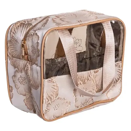 Набір косметичок Yiwu HP-16-1KBE 22х11х18 / 17х10х11 см водонепроникні 2 шт. бежеві/прозорі  - фото 3