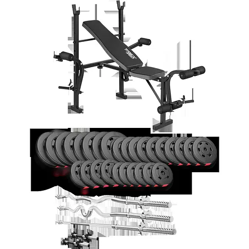 Набір Hop-Sport Premium 173кг з лавою TX-055, штангами та гантелями