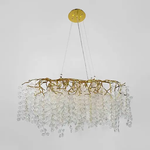 Люстра с белыми подвесками в удлиненном золотом корпусе 105х40 см Ст. 703L-1000 GD+FR | Line F - фото 7